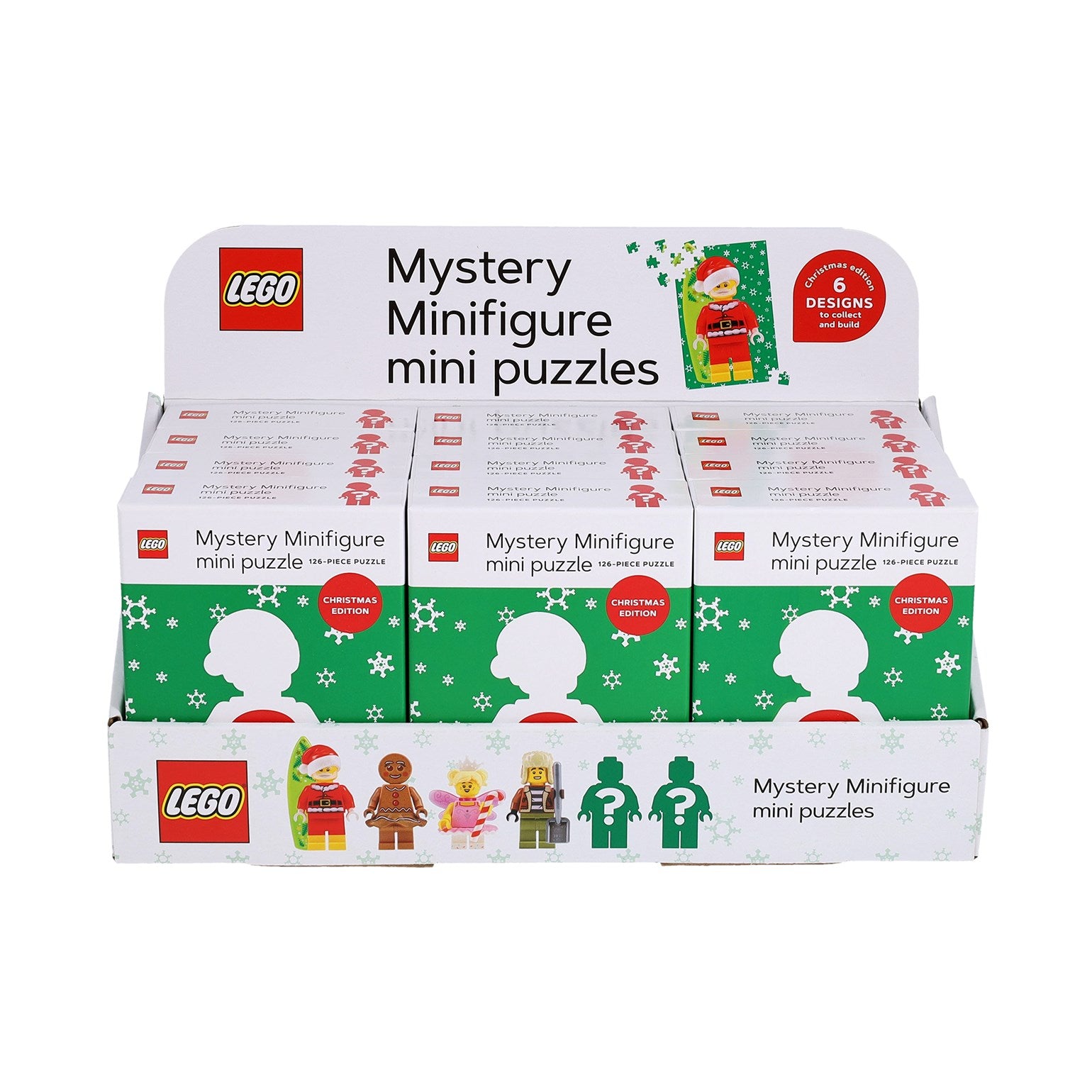 LEGO MYSTERY MINIFIGURE MINI PUZZLE (CHRISTMAS EDITION GREEN) 12 BOX DISPLAY