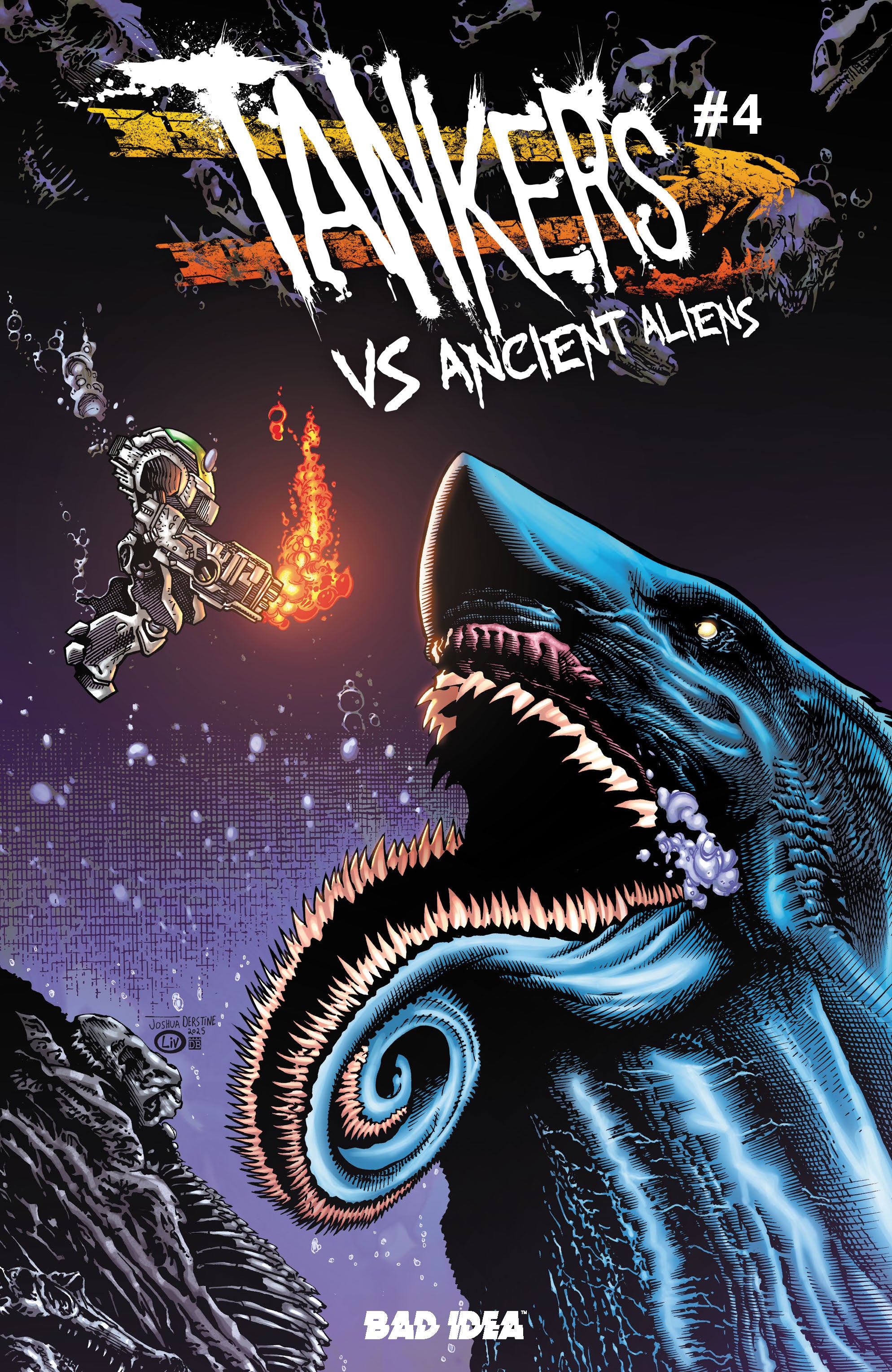 TANKERS VS ANCIENT ALIENS #4 CVR B JOSHUA DERSTINE & JOHN LIVESAY VAR