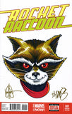 DF ROCKET RACCOON #1 BLANK VARIANT SIGNED BY SKOTTIE YOUNG AND REMARKED BY KEN HAESER WITH A ROCKET SKETCH