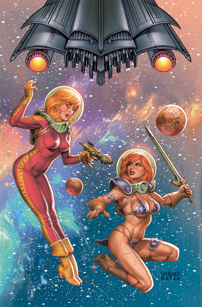 RED SONJA BARBARELLA #1 CVR I JOSEPH MICHAEL LINSNER METAL PREMIUM VAR