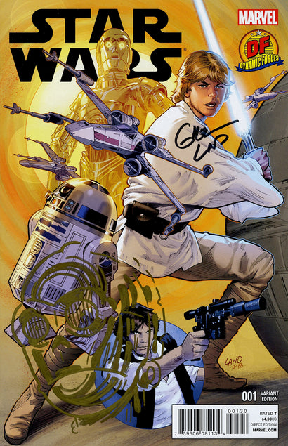 DF STAR WARS #1 DF VARIANT SIGNED BY GREG LAND AND REMARKED BY KEN HAESER WITH A GOLDEN C3PO HEAD SKETCH