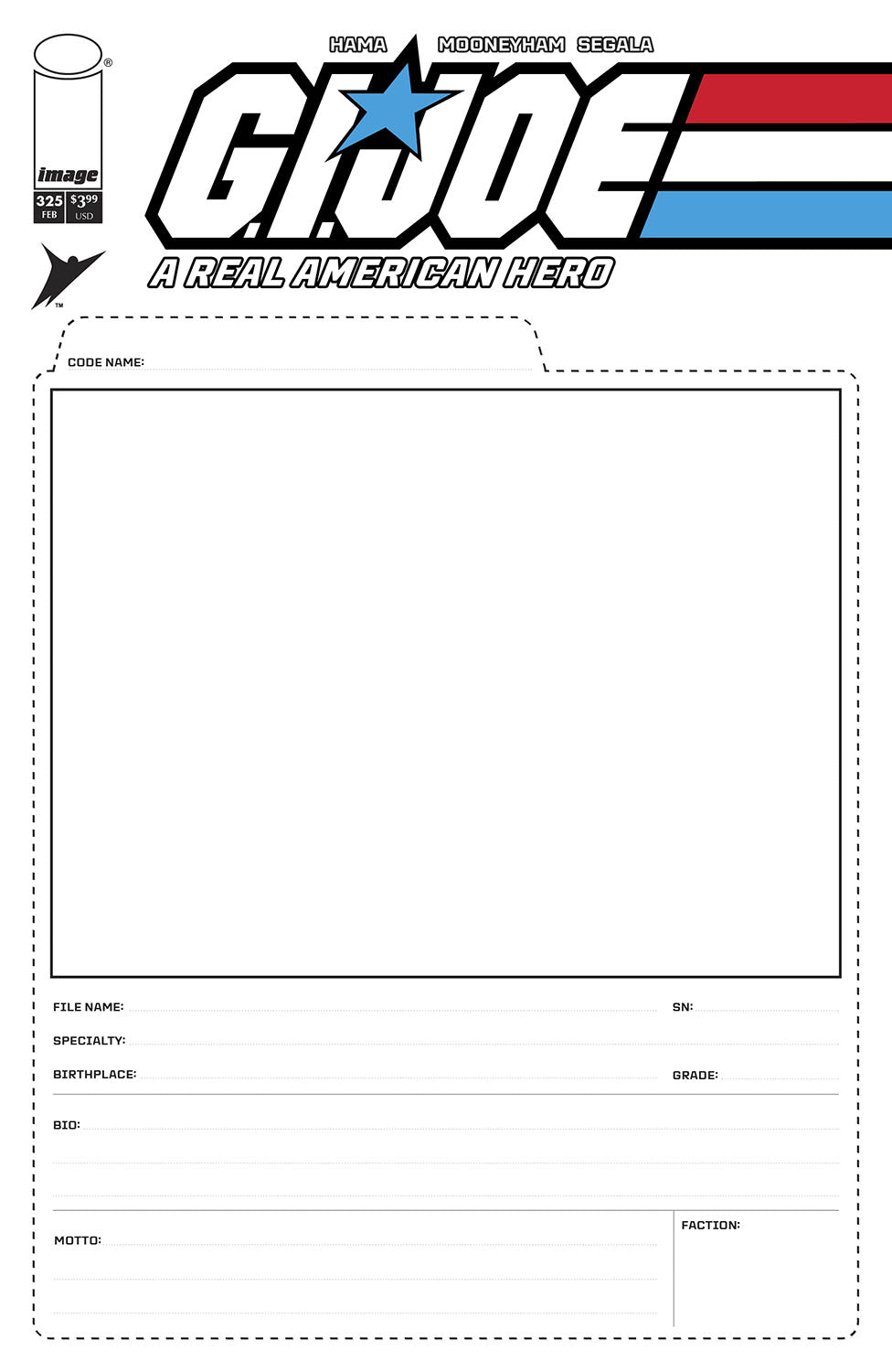GI JOE A REAL AMERICAN HERO #325 COVER F BLANK SKETCH FILE CARD VARIANT