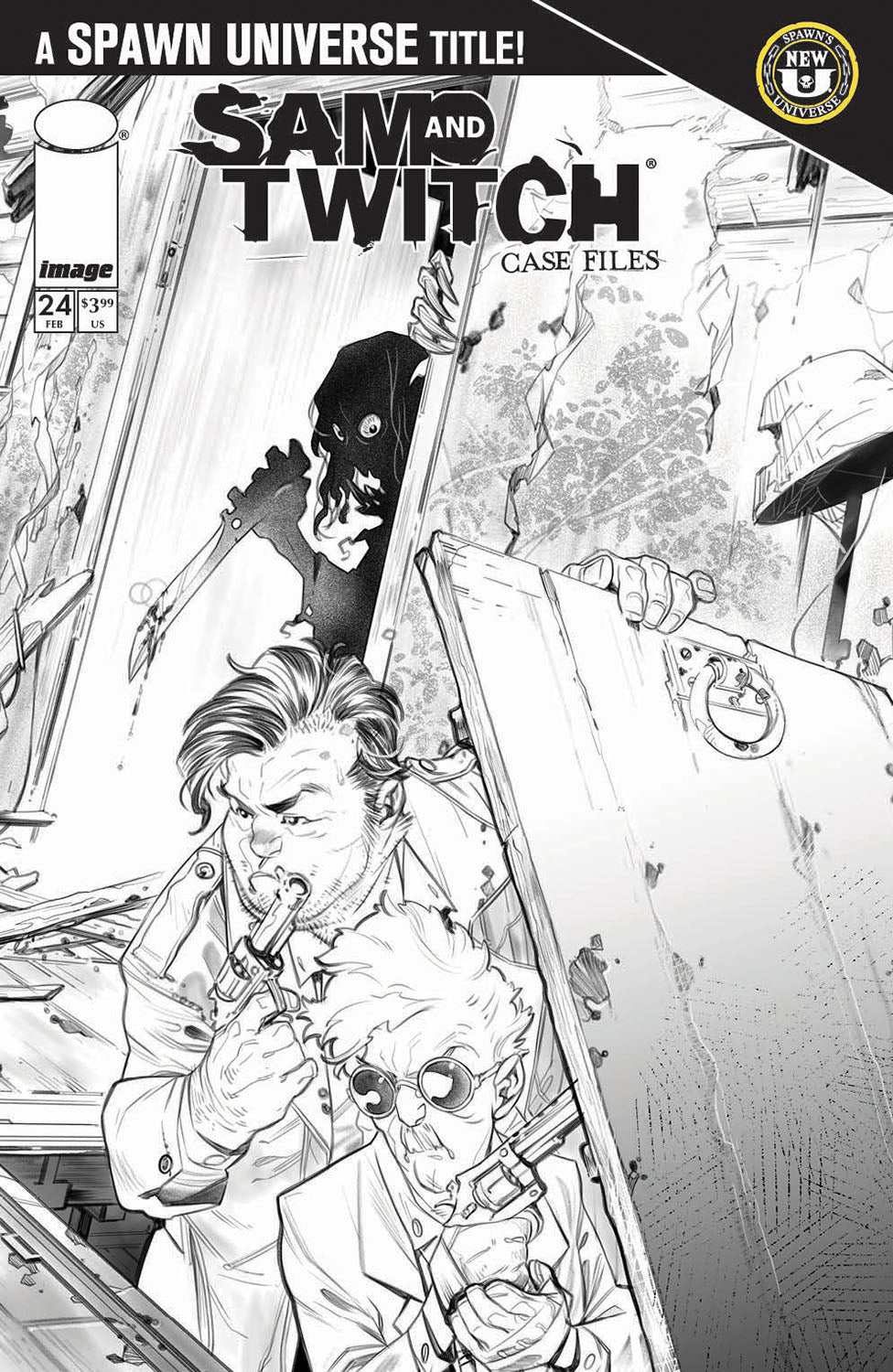 SPAWN SAM AND TWITCH CASE FILES #24 COVER B IG GUARA B&W VARIANT