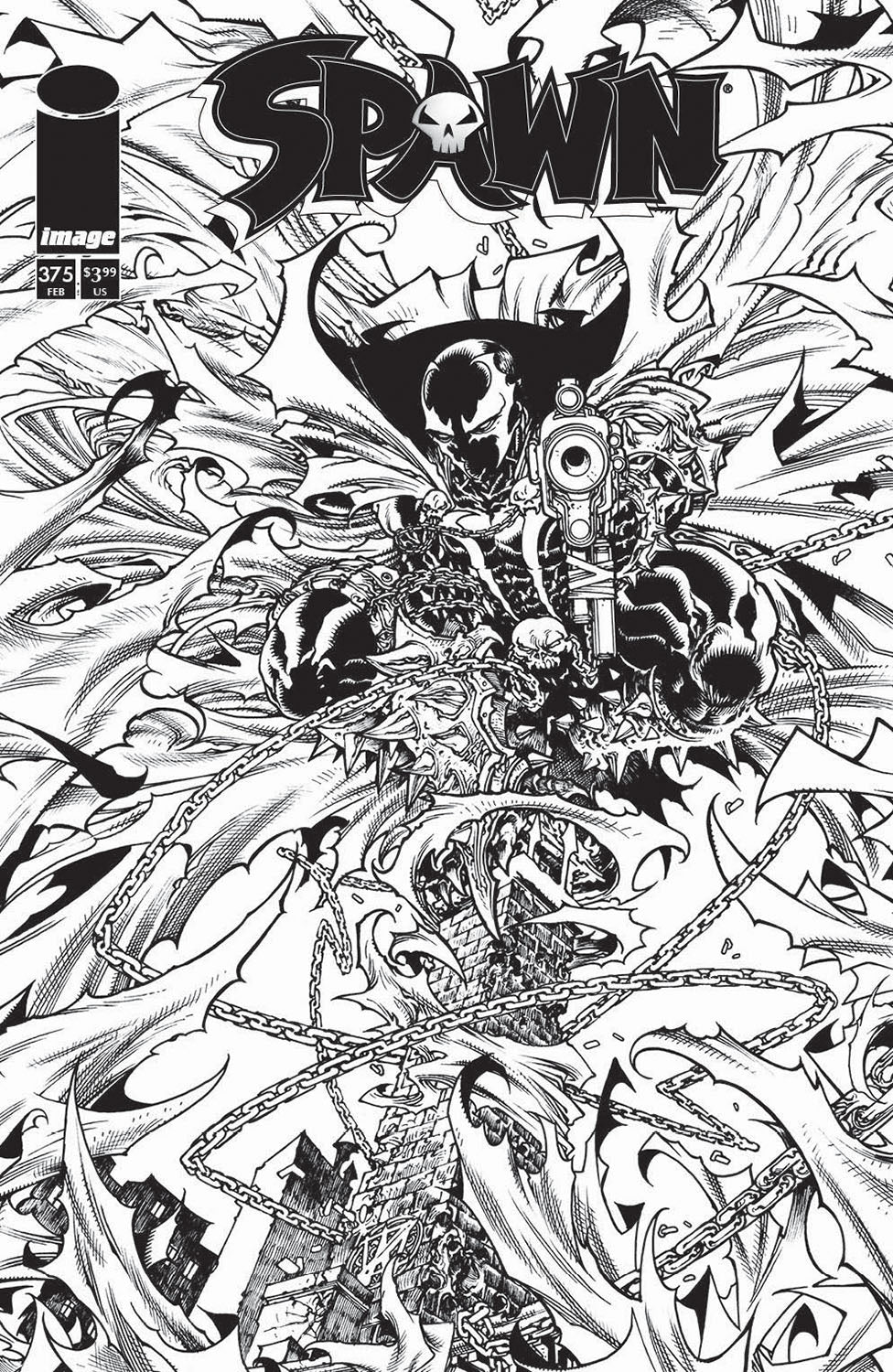 SPAWN #375 COVER B HARVEY TOLIBAO B&W VARIANT