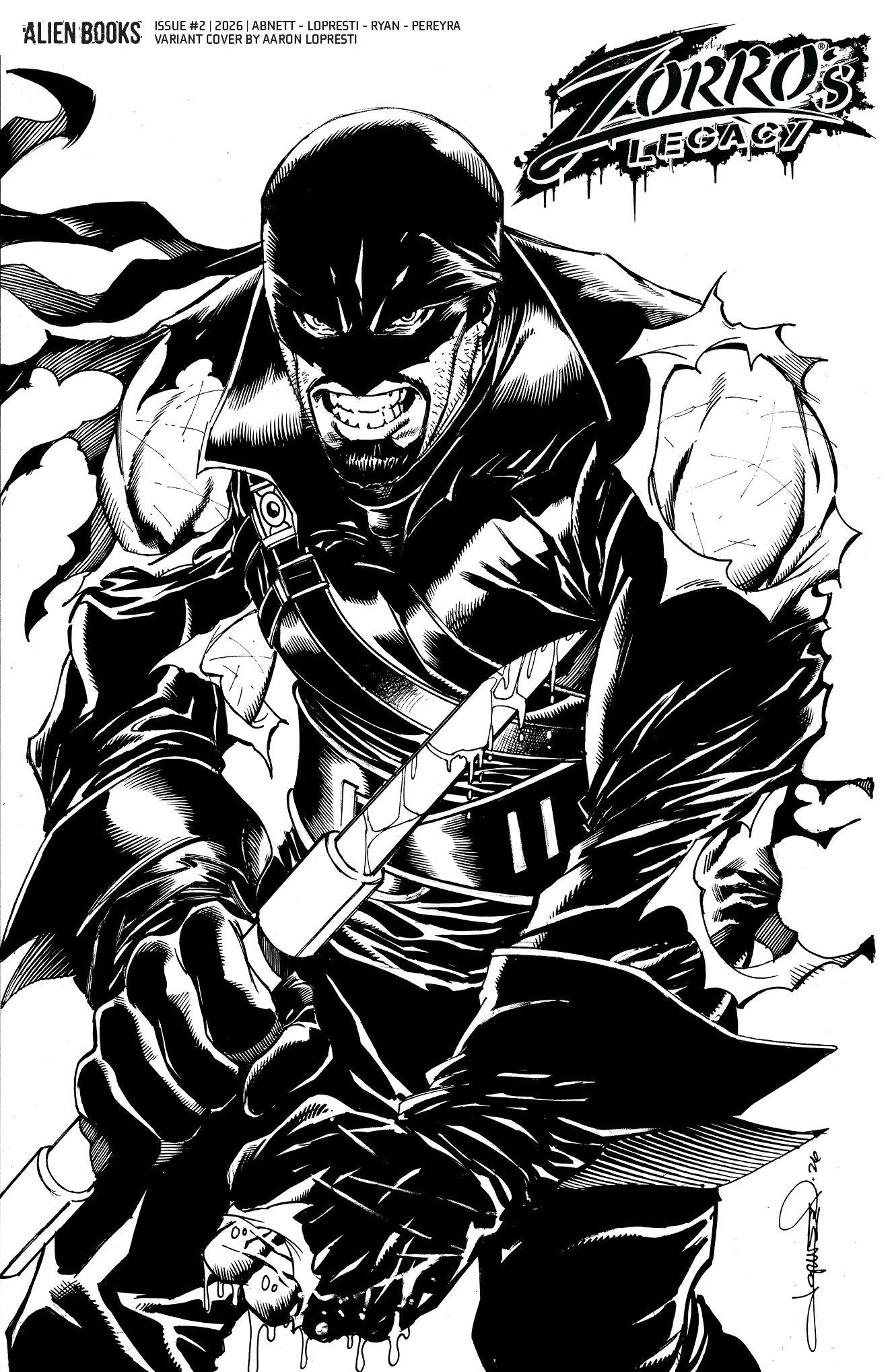 ZORRO'S LEGACY #2 VARIANT D LOPRESTI B&W