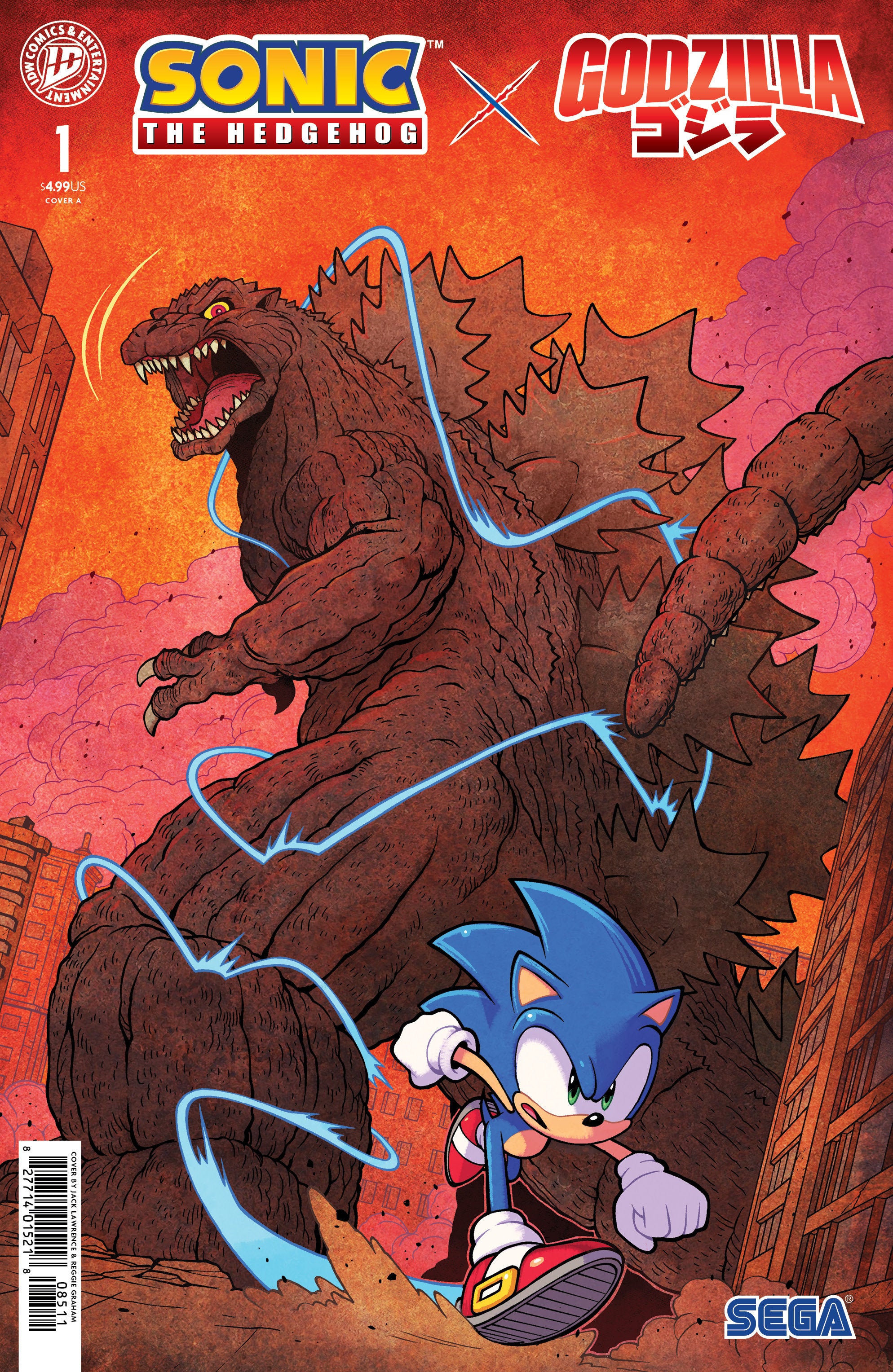 SONIC THE HEDGEHOG X GODZILLA #1 COVER A LAWRENCE
